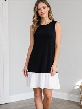 Annalee + Hope Black White Colorblock Drop Waist Tank Dress Medium EUC